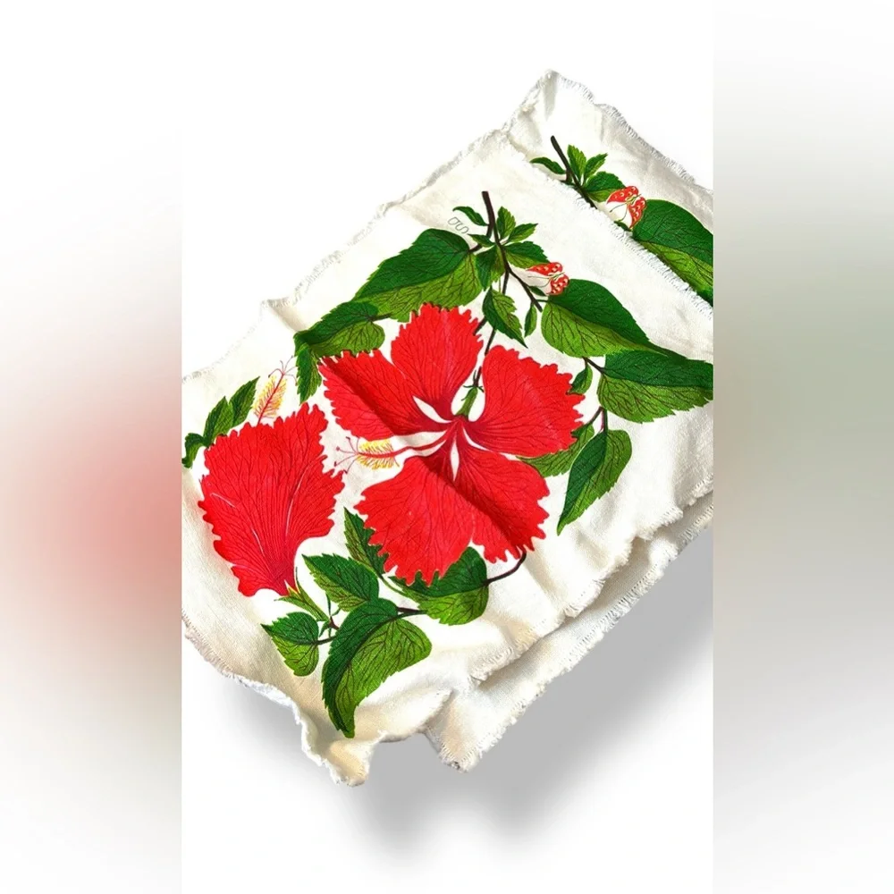 Pretty Hibiscus Flower Linen rectangle placemat 2